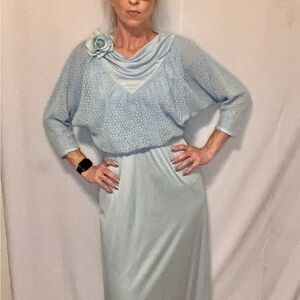 Vintage Mary-Martin Elegant Light Blue Dress with Lace Overlay